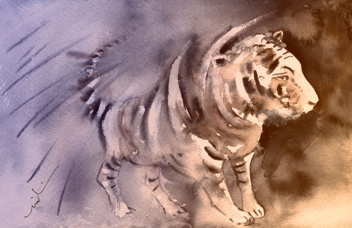Ζωγραφική με τίτλο "Tiger in Crocodile…" από Miki De Goodaboom, Αυθεντικά έργα τέχνης, Λάδι