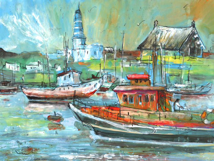 Painting titled "Howth Harbour 01" by Miki De Goodaboom, Original Artwork, Oil