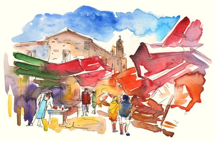 Painting titled "Market in Palermo 01" by Miki De Goodaboom, Original Artwork, Watercolor