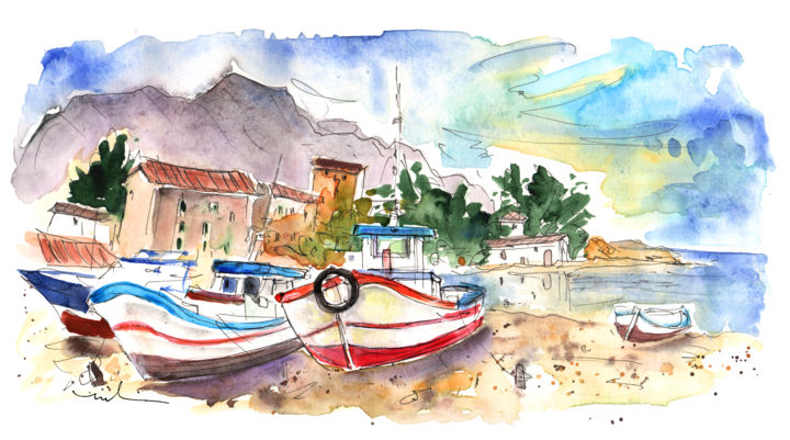 "Boats in Porticello…" başlıklı Tablo Miki De Goodaboom tarafından, Orijinal sanat, Suluboya