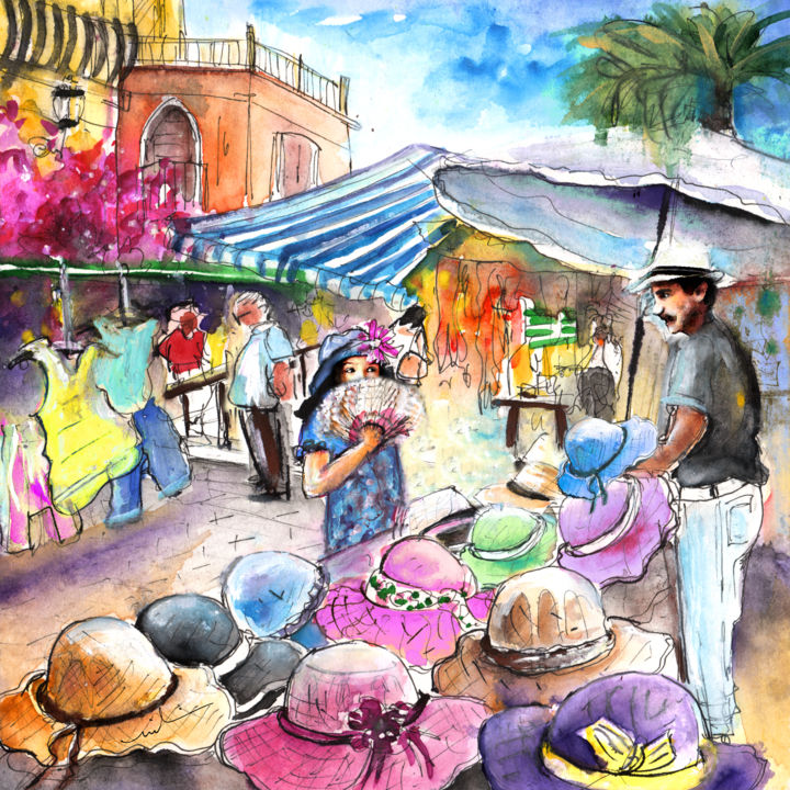 Painting titled "Hat Shopping in Tur…" by Miki De Goodaboom, Original Artwork, Watercolor