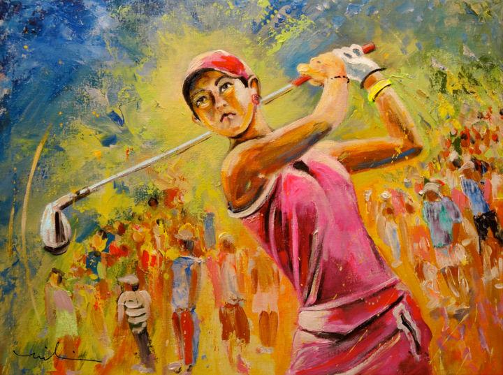 Painting titled "Michelle Wie" by Miki De Goodaboom, Original Artwork, Acrylic