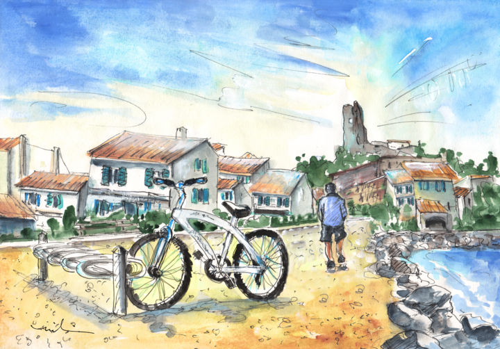 Painting titled "Bike Ride To Gruiss…" by Miki De Goodaboom, Original Artwork, Watercolor