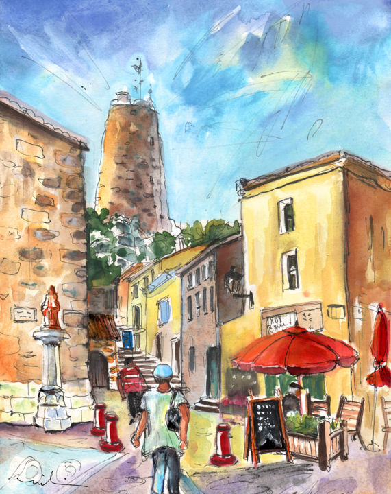 Painting titled "Barberousse Tower i…" by Miki De Goodaboom, Original Artwork, Watercolor