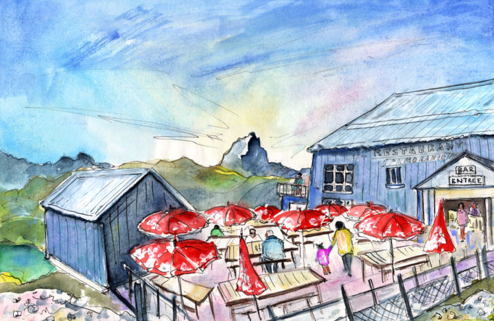 Painting titled "Restaurant Panorami…" by Miki De Goodaboom, Original Artwork, Watercolor