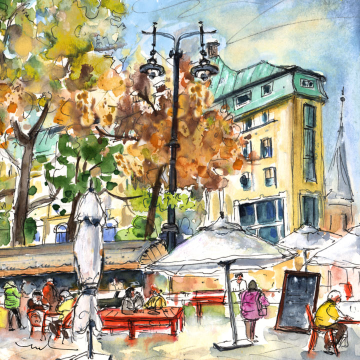 Painting titled "Budapest Town 04" by Miki De Goodaboom, Original Artwork, Watercolor