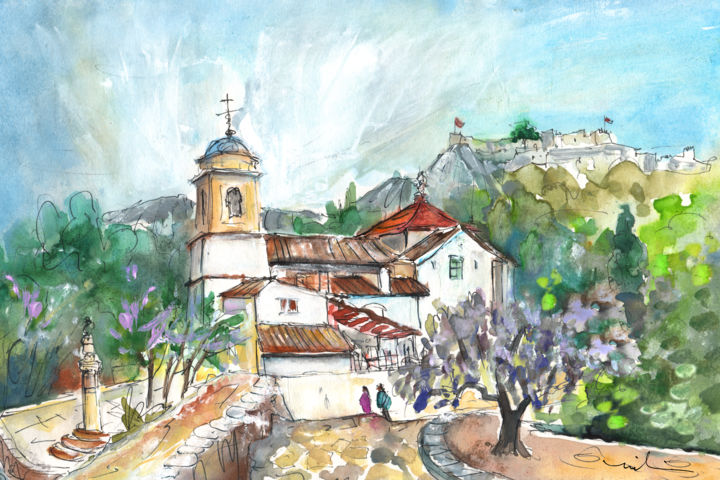 Pintura intitulada "Church In Xativa" por Miki De Goodaboom, Obras de arte originais, Aquarela