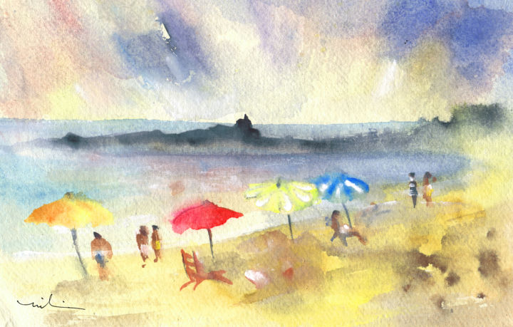 Painting titled "Mazarron Beach 01" by Miki De Goodaboom, Original Artwork, Watercolor