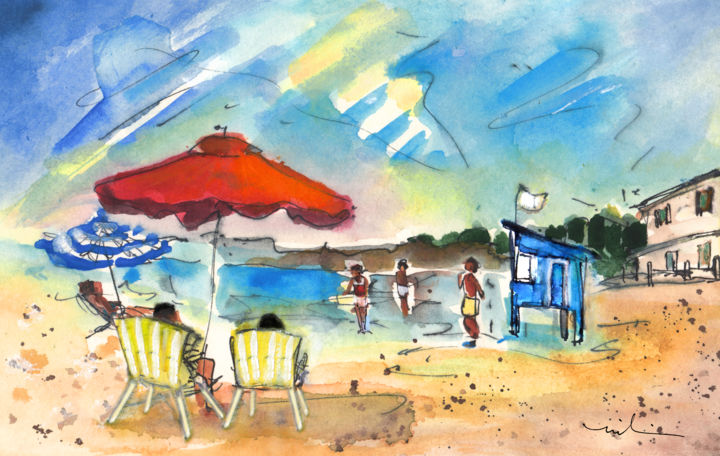 Painting titled "Mazarron Beach 02" by Miki De Goodaboom, Original Artwork, Watercolor