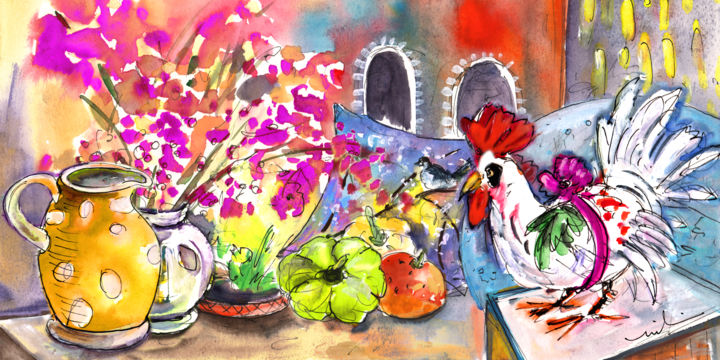 Painting titled "Still Life In Berga…" by Miki De Goodaboom, Original Artwork, Watercolor