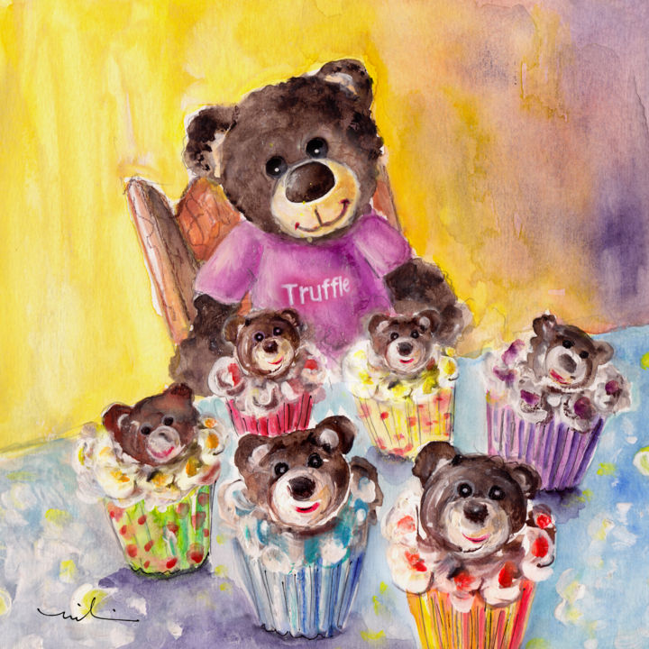Pintura intitulada "The Bear Cupcakes" por Miki De Goodaboom, Obras de arte originais, Aquarela