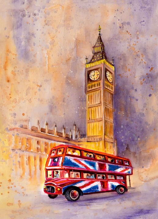 Painting titled "London Authentic" by Miki De Goodaboom, Original Artwork, Watercolor