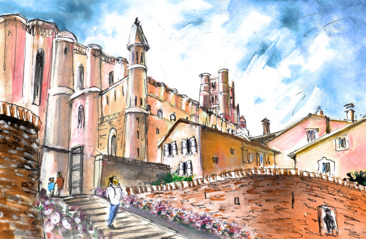 「Albi Cathedral 02」というタイトルの絵画 Miki De Goodaboomによって, オリジナルのアートワーク, グワッシュ水彩画