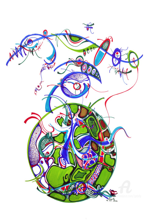 Рисунок под названием "Complexité 2" - Goodÿ, Подлинное произведение искусства, Маркер