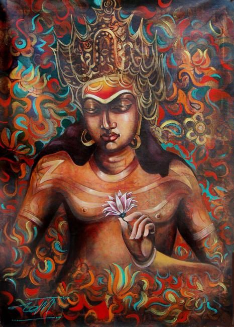 Painting titled "bodhisattava brajpa…" by Navalkishore, Original Artwork, Acrylic