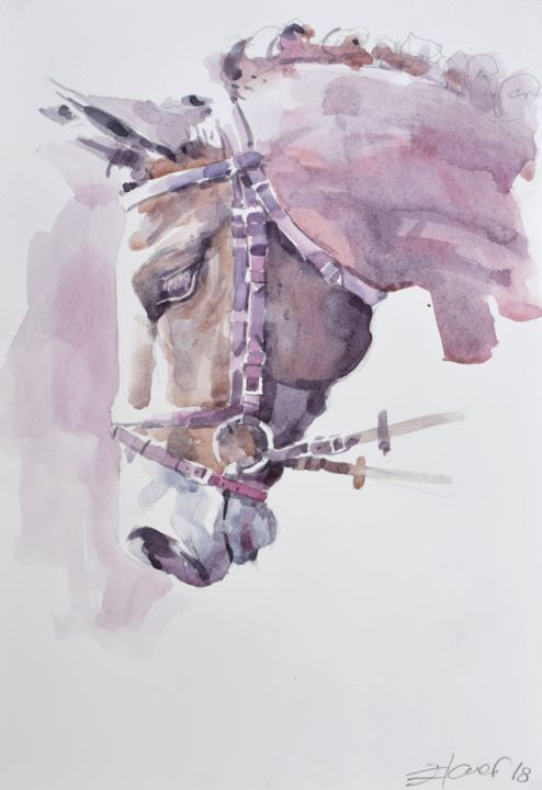 Peinture intitulée "Tête de cheval (Hor…" par Goran Žigolić (watercolors), Œuvre d'art originale, Aquarelle