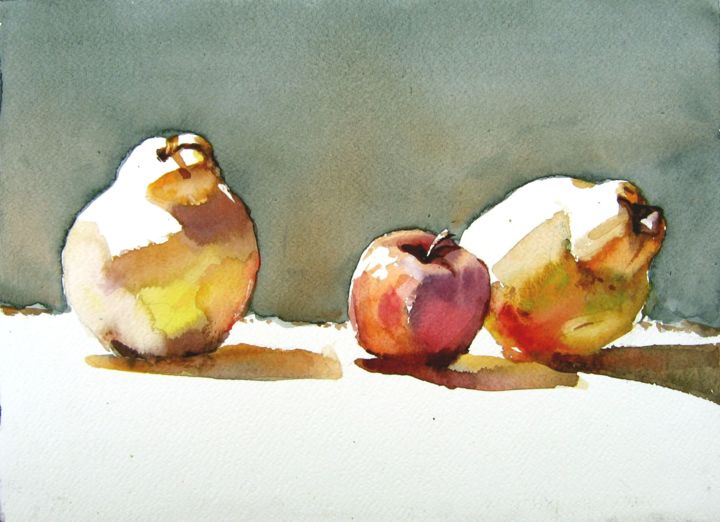 Painting titled "still life with qui…" by Goran Žigolić (watercolors), Original Artwork, Watercolor