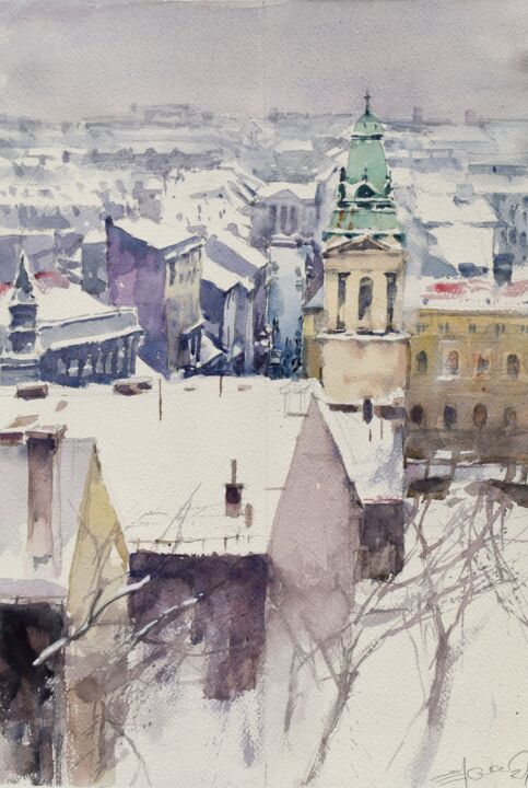 Peinture intitulée "Uper town view(Zagr…" par Goran Žigolić (watercolors), Œuvre d'art originale, Aquarelle