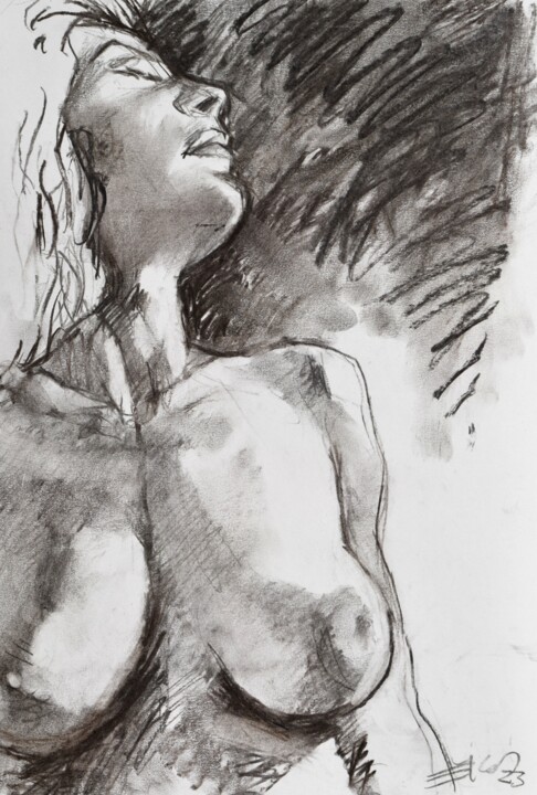 Drawing titled "Nude in sunshine 2" by Goran Žigolić (watercolors), Original Artwork, Charcoal