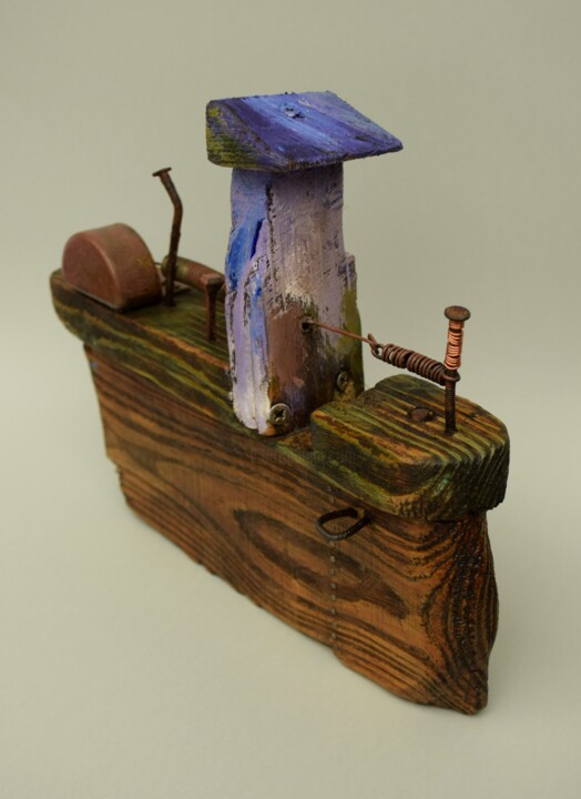 Sculpture titled "Un coq expérimenté" by Goran Žigolić (watercolors), Original Artwork, Wood