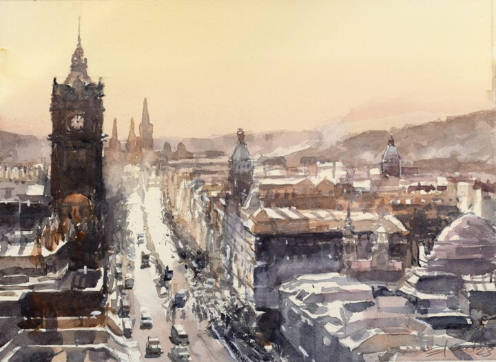 Painting titled "Edinburgh" by Goran Žigolić (watercolors), Original Artwork, Watercolor