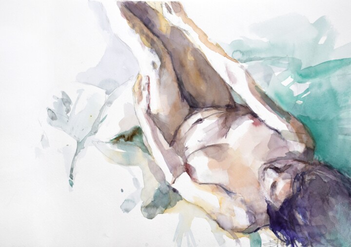 Pintura intitulada "Nude from above" por Goran Žigolić (watercolors), Obras de arte originais, Aquarela