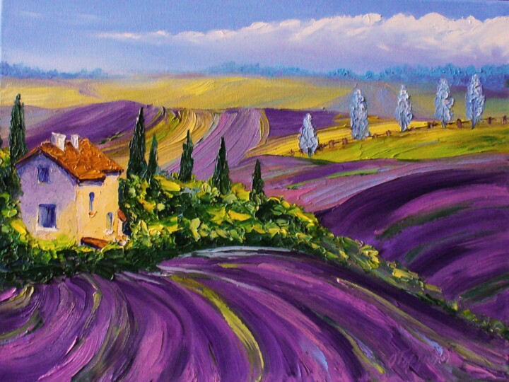 Malarstwo zatytułowany „Provence lavender f…” autorstwa Oksana Gordijko, Oryginalna praca, Olej