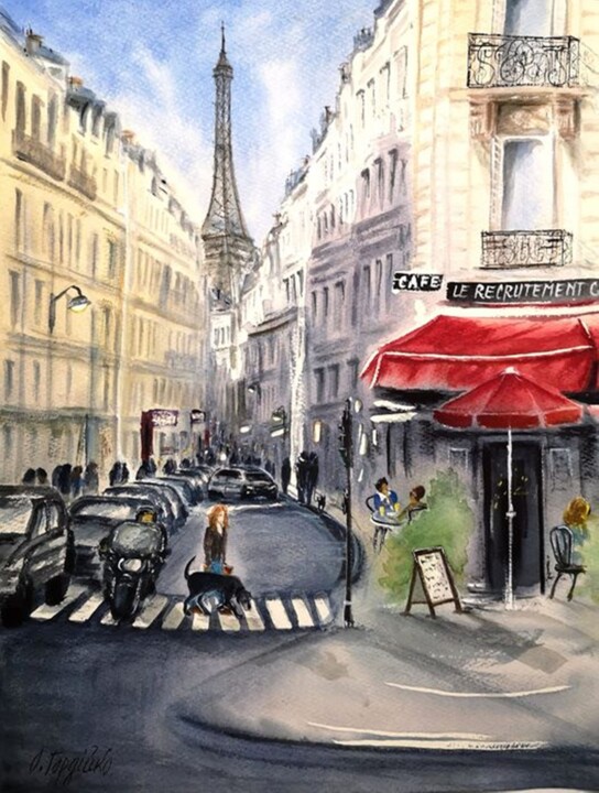 Pintura intitulada "Paris" por Oksana Gordijko, Obras de arte originais, Aquarela