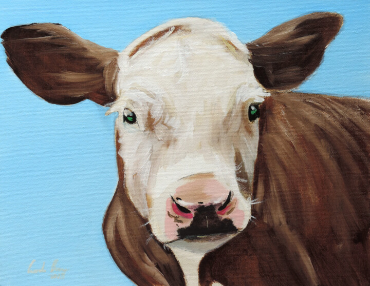 Painting titled "Portrait of a cow" by Gordon Bruce, Original Artwork, Oil