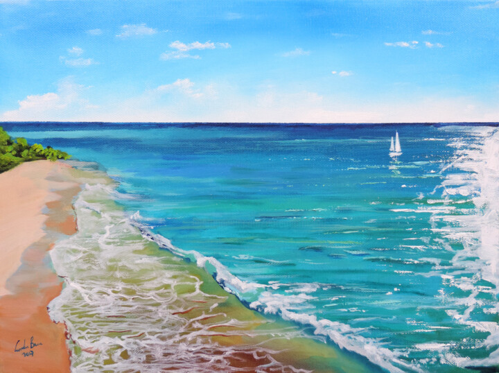 Painting titled "Summer beach" by Gordon Bruce, Original Artwork, Oil