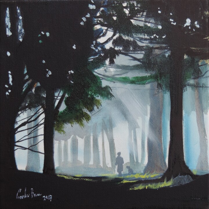 绘画 标题为“woodland walk man a…” 由Gordon Bruce, 原创艺术品, 油