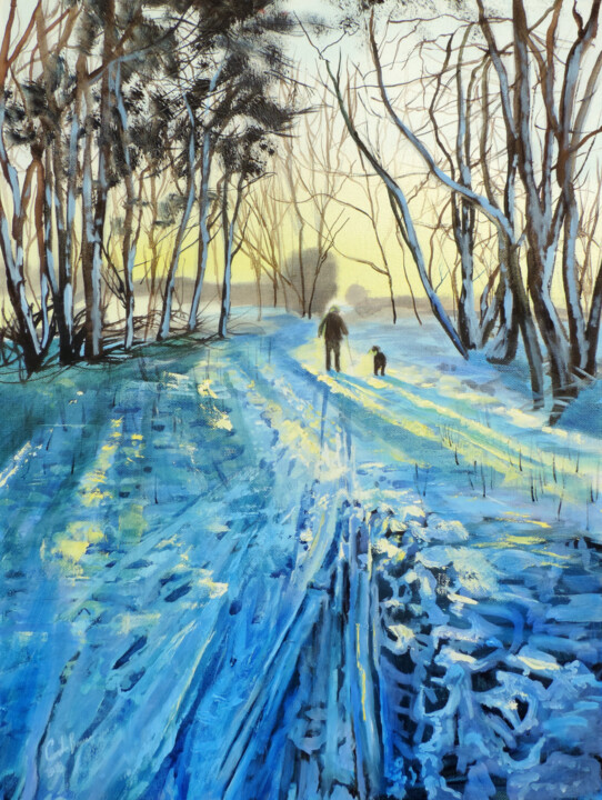 Peinture intitulée "Winter woodland walk" par Gordon Bruce, Œuvre d'art originale, Huile