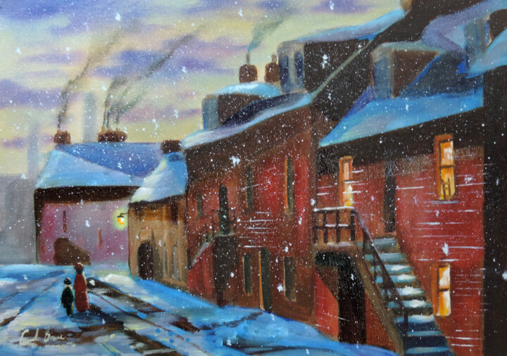 Painting titled "Old street in winter" by Gordon Bruce, Original Artwork, Oil