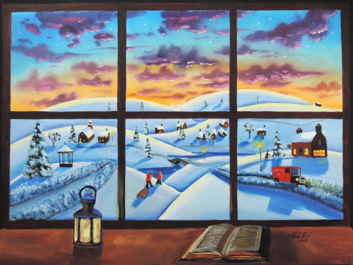 Painting titled "Winter window folk…" by Gordon Bruce, Original Artwork, Oil