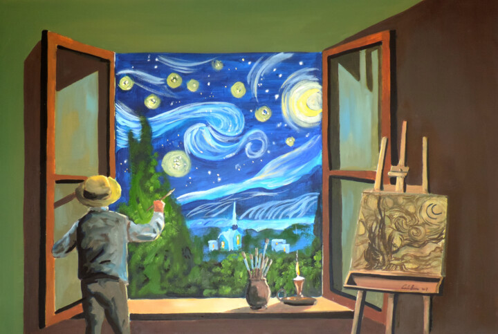 Painting titled "Van Gogh & the star…" by Gordon Bruce, Original Artwork, Oil