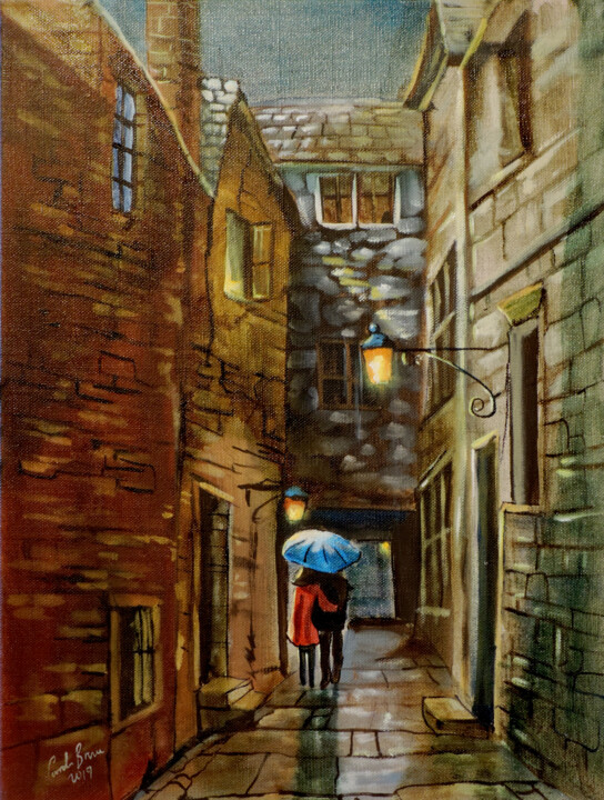 Painting titled "Rainy street painti…" by Gordon Bruce, Original Artwork, Oil