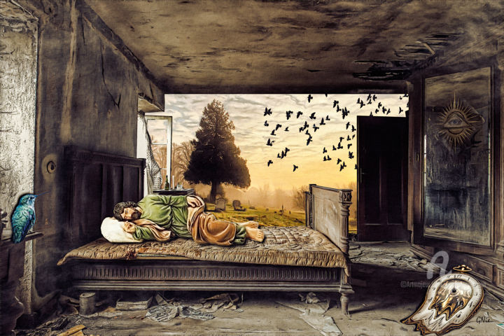 「do not fall asleep」というタイトルのデジタルアーツ Gor Don(Gnie)によって, オリジナルのアートワーク, 写真モンタージュ