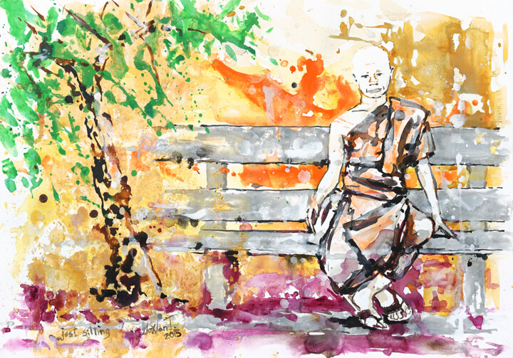 Painting titled "Just Sitting" by Gordonartist1, Original Artwork, Acrylic