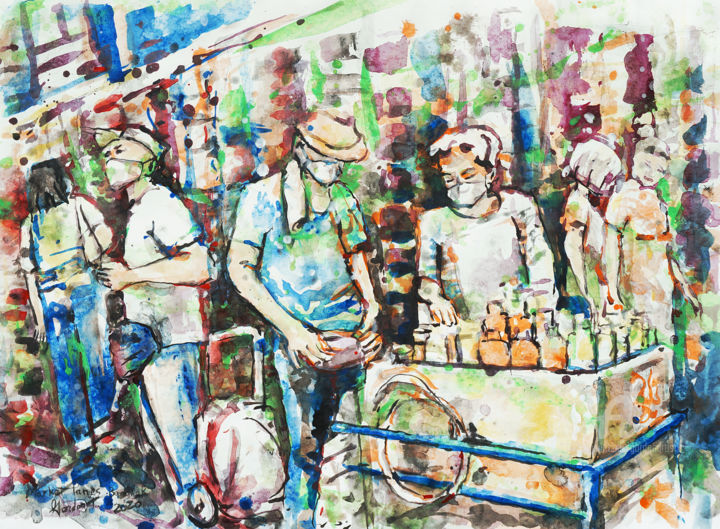 Pittura intitolato "Market lanes, Bangk…" da Gordonartist1, Opera d'arte originale, Acrilico