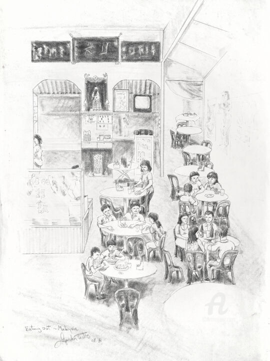 Drawing titled "Eating out, Malaysia" by Gordonartist1, Original Artwork, Graphite