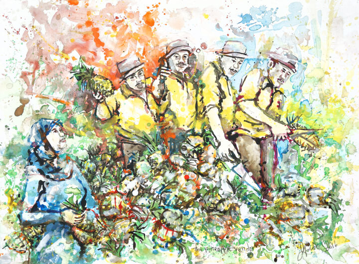 Painting titled "The pineapple vendor" by Gordonartist1, Original Artwork, Acrylic