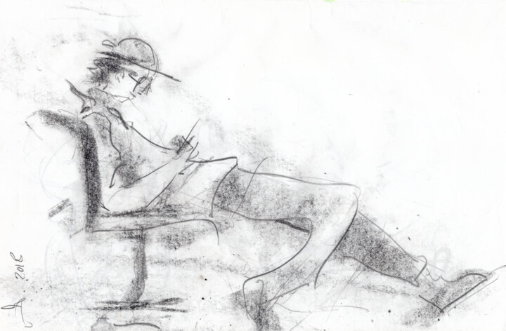 Drawing titled "Slouched, untitled" by Gordonartist1, Original Artwork, Graphite
