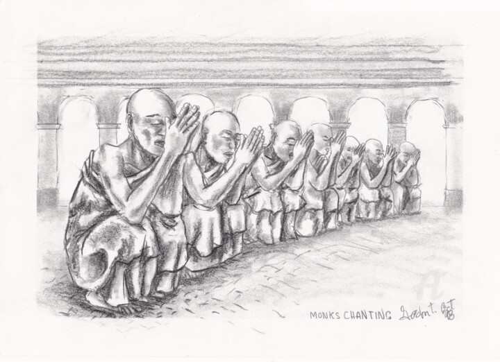 Drawing titled "Monks chanting" by Gordonartist1, Original Artwork, Graphite