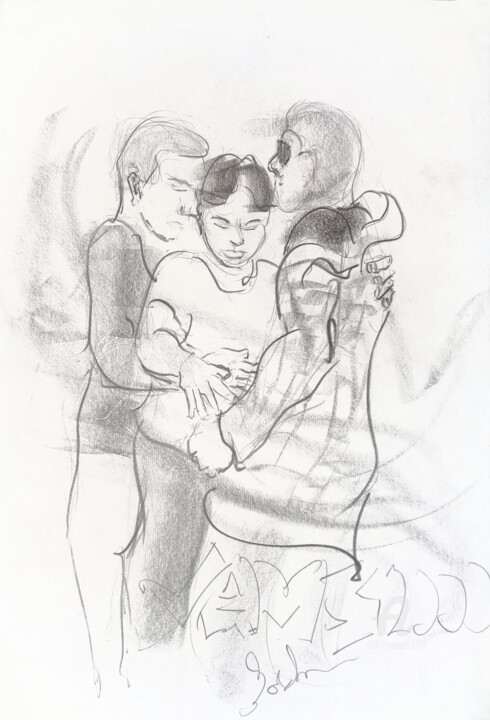 Drawing titled "3some dance, untitl…" by Gordonartist1, Original Artwork, Graphite