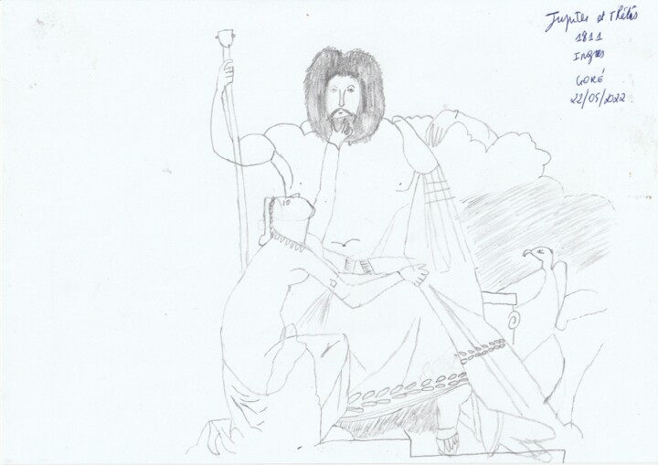 Drawing titled "Jupiter et Thétis" by Goré Gbaka Goli, Original Artwork, Pencil