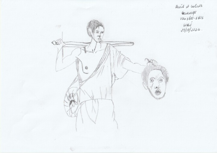 Desenho intitulada "David et Goliath" por Goré Gbaka Goli, Obras de arte originais, Lápis