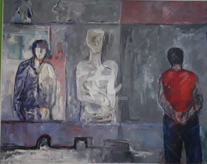 Painting titled "attesa in metropoli…" by Bruno, Original Artwork