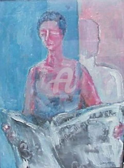 Pittura intitolato "donna e notizie" da Bruno, Opera d'arte originale, Olio