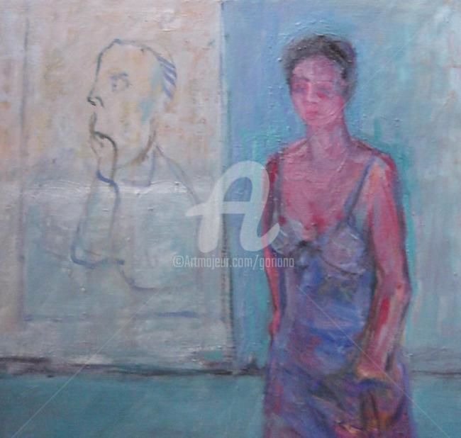 Painting titled "sul marciapiede" by Bruno, Original Artwork, Oil