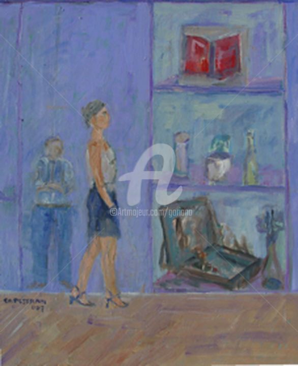 Painting titled "passeggiando in cit…" by Bruno, Original Artwork, Oil